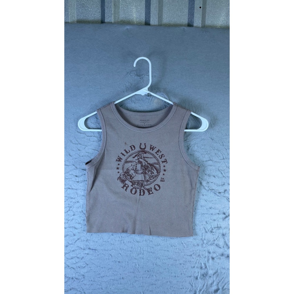 Homegirl Society Tank Top Men S Tan Good Wild West Rodeo Waffle Knit Crop